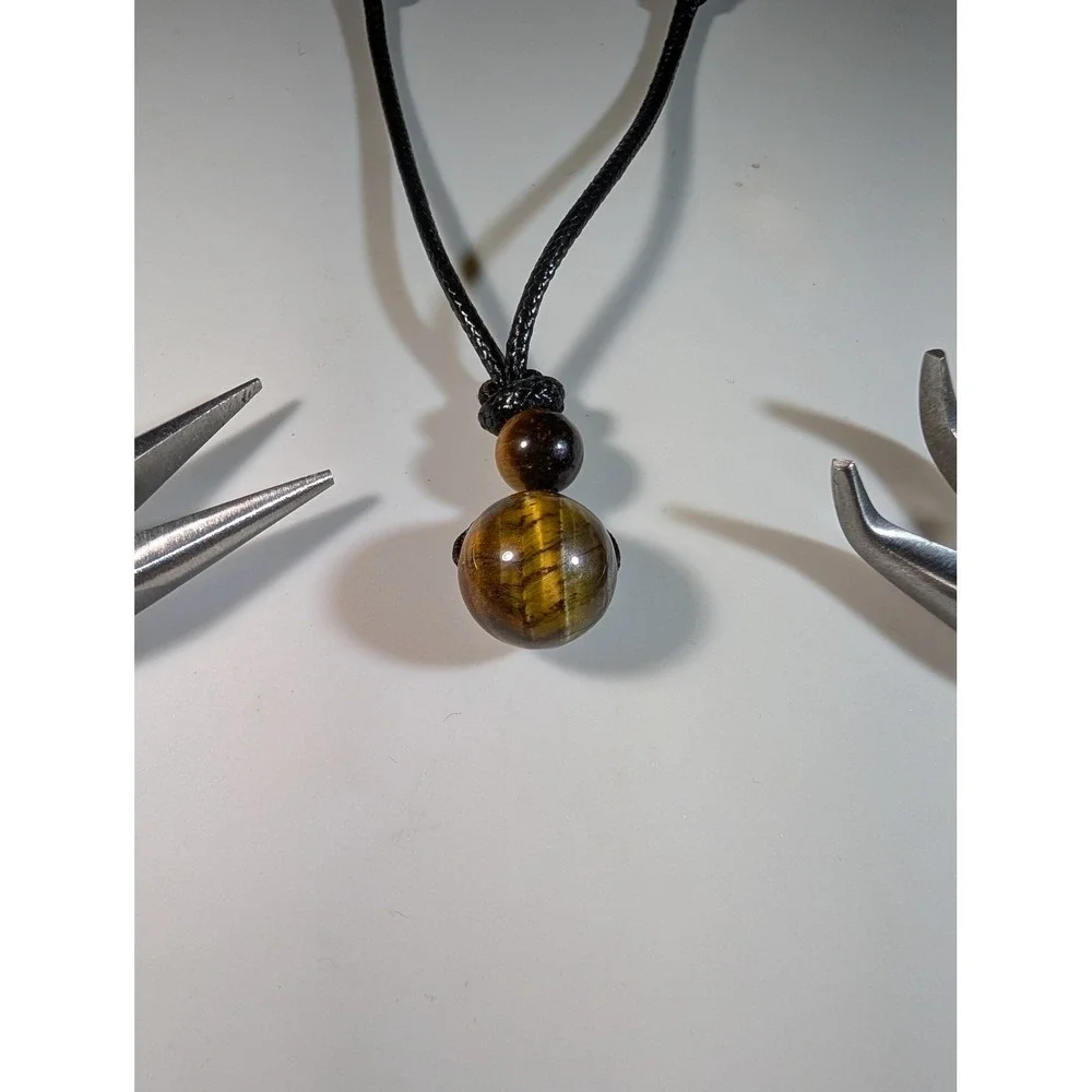 Tigers Eye Gourd Pendant Necklace Adjustable Black Cord Luck Protection Gemstone